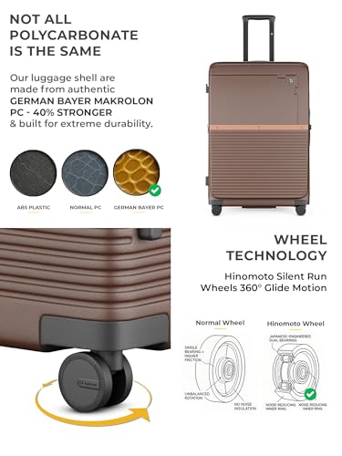 Image of EUME Aerotop Checkin Trolley Bag Large | Space Saving Top Open Suitcase | Expandable Hardshell Polycarbonate Luggage | TSA Lock, Anti Theft Zipper, Super Silent Wheels | 105L Espresso Brown