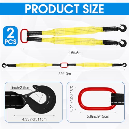 Maasechs 2 Pack Lifting Slings Straps with Hooks Web Slings Capacity Polyester Bridle Sling Heavy Duty Two Leg Lifting Straps for Engines Cranes Hoists Truck (5.5ft,Yellow) by Maasechs - Image 2