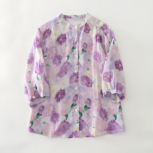 Image of Gufrina Women's Casual Button-Down Shirt with Multicolor Floral Print & Half Sleeves, Collar Neck (TOP-124)