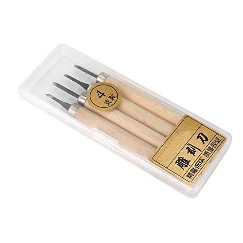 Wood Carving Tool 4 Pc Set,Small Wood Paddle, Sharpener Rubber Stamp Knives Flexcut Micro Carving Tool Carving Tools Set (#1) 4pcs Wood Knife Manual (Number one)