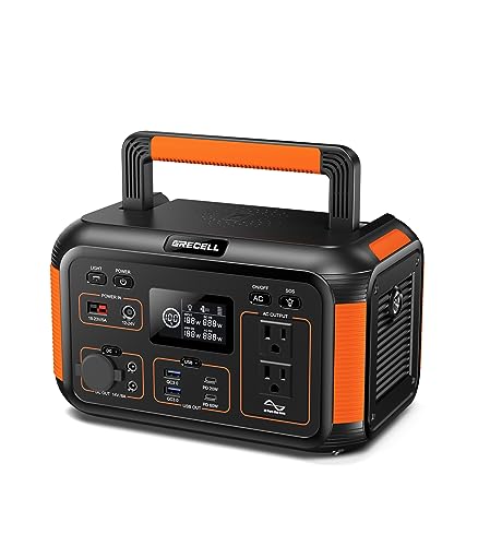 GRECELL Portable Power Station 500W, 444Wh Portable Solar Generator 110V/500W Solar Powered Pure Sine Wave AC Outlet PD 60W for Home Use Camping Outdoors Trip RV Emergency Backup Battery (1000W Peak)
