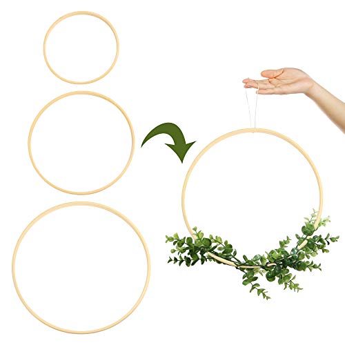 Sntieecr 9 Pack 3 Sizes (6, 8 & 10 Inch) Wooden Bamboo Floral Hoop Wreath Macrame Craft Hoop Rings For Diy Festival Decorations, Dream Catcher, Wedding Wreath Decor And Wall Hanging Craft #TOP2