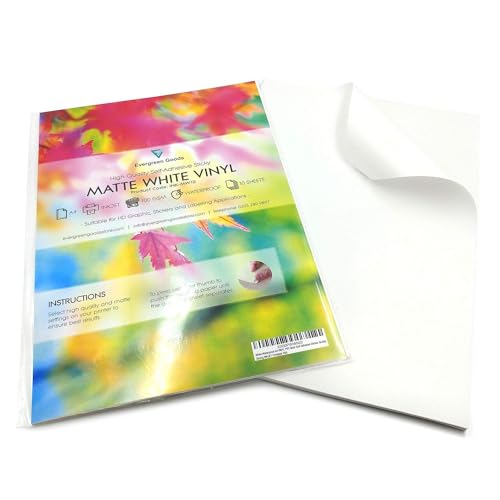 Evergreen Goods Ltd - 10 hojas de vinilo autoadhesivo A4 blanco mate, etiquetas de vinilo imprimibles por inyección de tinta, material de PVC, papel adhesivo impermeable, ideal para crear carteles