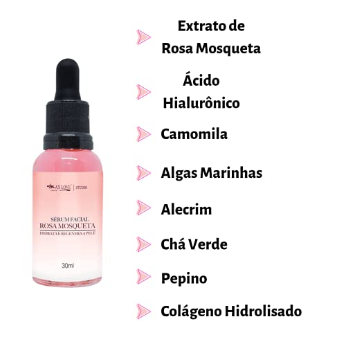 Sérum Facial Rosa Mosqueta com Ácido Hialurônico Regenera a Pele - Max Love - Kit com 2 Unidades
