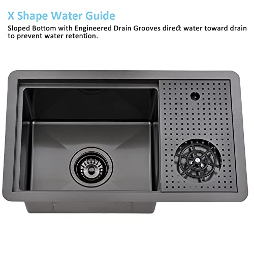 23 Inch Black Undermount Bar Sink With Glass Rinser-Bokaiya 23X14 Matte Black Stainless Steel Undermount Workstation Sink Bar Prep Sink 16 Gauge Single Bowl Undermount Kitchen Sink With Cup Washer #TOP4