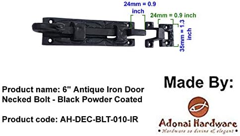 Adonai Hardware "Tamar Antique Iron Door Necked Bolt (6 Inch x 1pack, Black Powder Coated)