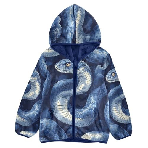 Blue Snake Watercolor Toddler Fleece Jacket Girl Boys Hooded Fleece Jacket Coat Warm Outwear Zip-up 3-10T