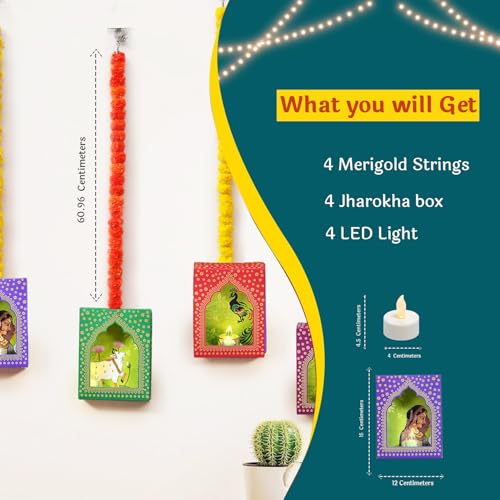 Image of CraftVatika LED Jharoka Deep Hanging - Set of 4 Diwali Decoration Items Marigold Garland Decoration, Wall Hanging Decor Items Home Decor Festive Decor Items,