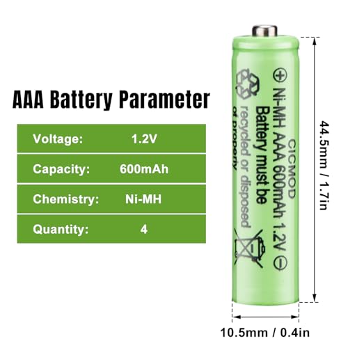 CICMOD 4 Stück AAA 600mAh Akku Wiederaufladbare 1,2V NI-MH Solar Aufladbare Akkubatterien