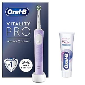 Oral-B Vitality Pro Electric Toothbrushes For Adults, 1 Handle, 1 Toothbrush Head, 3 Modes Including + Sensitivity & Gum Calm Toothpaste, 2 Pin UK Plug, Purple