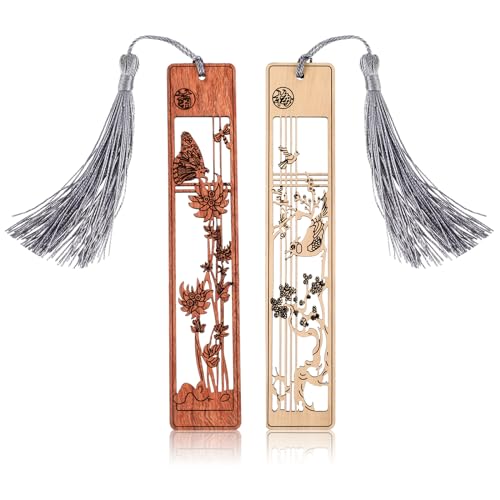 Amaxiu Holz Lesezeichen für Buchliebhaber, 2 Stück Handgefertigte Natürliche Hohlschnitzerei Bastel Bookmark Paar Vintage für Männer Frauen Leser Lehrer (B)