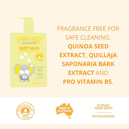 Image of Jack N' Jill Natural Bathtime Baby Wash - Baby Wash for Sensitive Skin, Hypoallergenic, Fragrance Free Dermatologically Tested, Perfect for Newborns, Vegan - Scent Free, 300 mL Bottle (Pack of 3)
