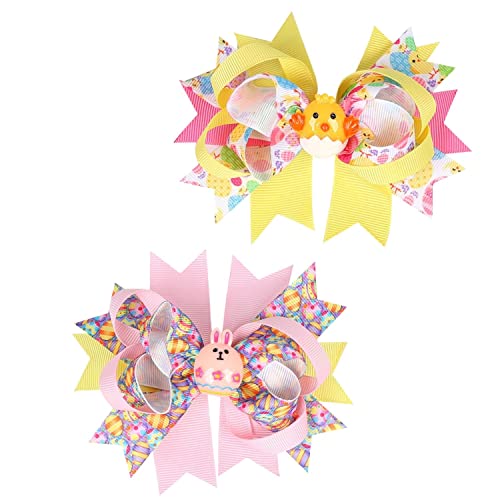 2 Packs Easter Bunny Hair Clips Hair Bow Clips With Cartoon Bunny And Chick Hair Bows Boutique Grosgrain Ribbon Hair Pins Lovely Easter Egg Rabbit Pattern Headwear Hair Accessories For Kids Girl #TOP12