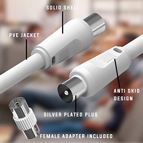 D.A.Y. Republic 5m TV Aerial Coax Cable with Female Adapter - Coaxial Satellite Antenna AV Lead Male to RF Connector Extension Silver FreeView, FreeSat, Sky Box, BT - Image 5