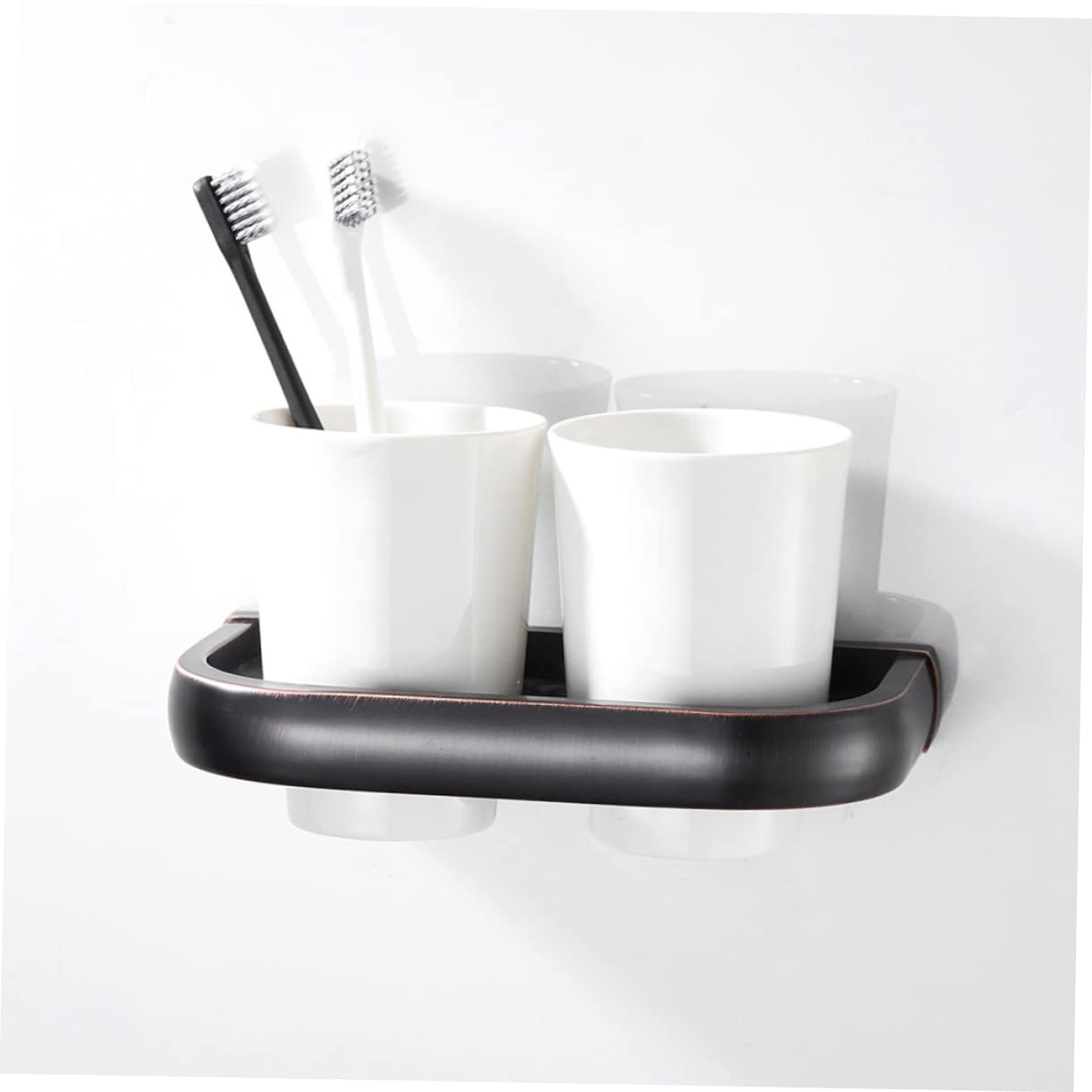 MAGICLULU Porta Spazzolini Da Denti in Rame Da Parete Doppio Portabicchieri Organizer Per Bagno Hotel Cucina Nero