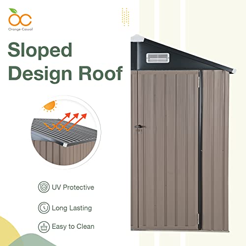 Oc Orange-Casual 6 X 4 Ft Outdoor Storage Shed, Metal Garden Tool Shed, Outside Sheds & Outdoor Storage Galvanized Steel W/Lockable Door For Backyard, Patio, Lawn, Brown #TOP4
