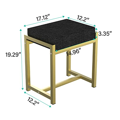 Algherohein Modern Vanity Stool For Makeup Room，Black Ottoman Chairs For Vanity Gold Metal Frame Foot Stool Dressing Make Up Vanity Bench For Bedroom Living Room Office 19 Inch Tall #TOP2