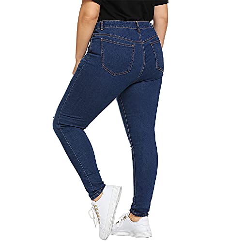Allabreve Women's Plus Size Ripped 5 Buttoned Skinny Jeans High Waist Stretch Slim Fit Distressed Denim Pants High-Rise Girlfriend Tight Jean Pants (5 Buttoned Ripped Dark Blue, 3Xl) #TOP3