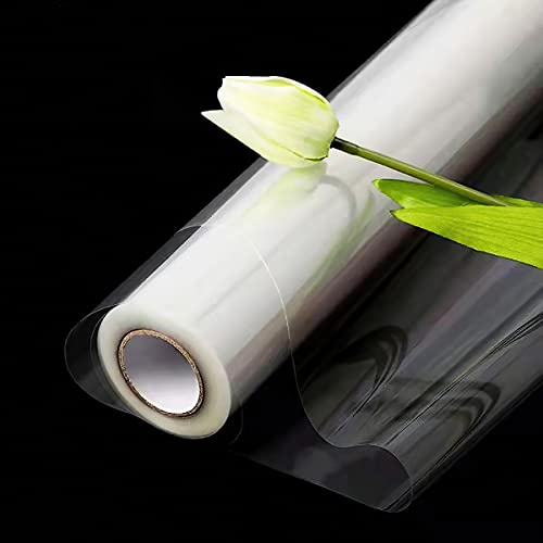LYINUR Papier Cristal Transparent Emballage pour Fleuriste, Papier Cadeau Transparent (84cm x 35m, 2.5mm), Papier Fleuriste Transparent - Rouleau Plastique Film Cellophane Transparent pour Paniers