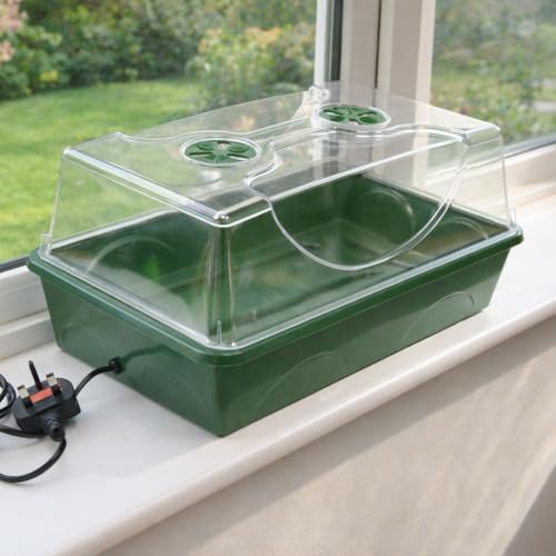 Electric Heated Propagator Seed Snug with Lid and Adjustable Vents H20cm x W24 cm x L38 cm Indoor Seed Starter Tray with Bottom Heat for Seed Germination Tomato Chilli Herb Propagation UK Plug