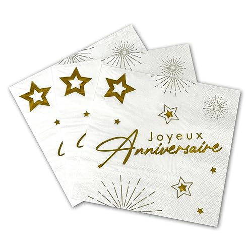Tralala Fêtes® Lot de 16 Serviettes « Joyeux Anniversaire » – Serviettes Jetables en Papier...