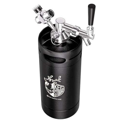 KEG STORM 128 oz Mini Keg Beer Dispenser with Tap, Stainless Steel Growler with Drip Mat & Foldable Funnel
