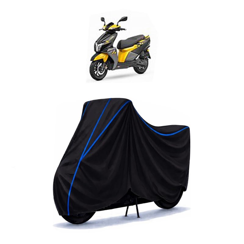 Image of Scooty Cover Water Resistant for Ntorq 125 Race | Universal Scooter & Bike Cover | Heavy Duty UV Dust, Rain & Scratch Protection | Elastic Fit All Weather Indoor Outdoor | Black with Blue Piping