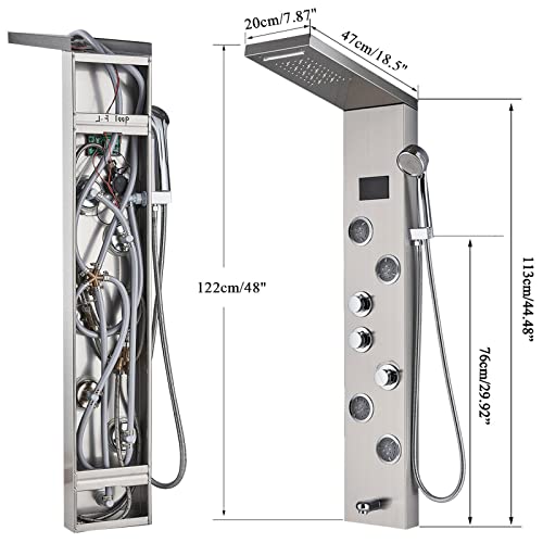 Panel de Ducha LED Impermeable con Cascada y Masaje Corporal, Torre de Chorro, Acero Inoxidable y Latón miniatura 6