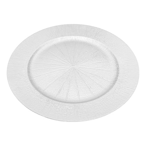 Eapmic 13 Inch Plastic Charger Plates Bulk, 50 Pcs Dinner Plate Chargers, Reusable Round Floral Plates for Wedding, Banquet, Party & Restaurant Decor (Silver)