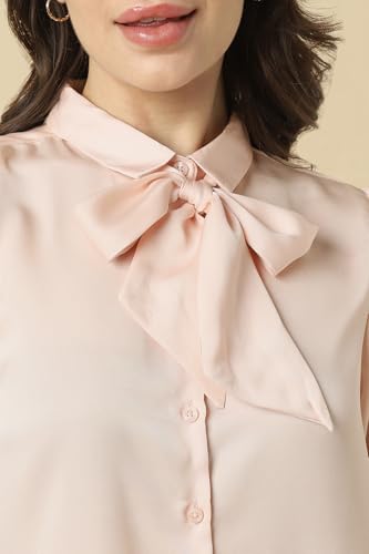 Image of Allen Solly Women's Solid Tie-Up Shirt | Knot-Front Detail | Regular Fit | Soft Breathable Fabric | Smart Casual Wear