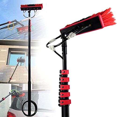 Kit de Poste de extensión con Suministro de Agua, Cepillo Limpiador de Ventanas para Exteriores, Herramienta de Limpieza de Paneles solares, Herramienta de Lavado, Limpieza de vidrios de ve