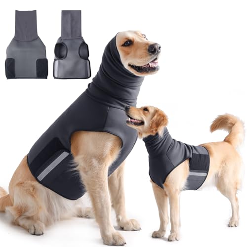 Heywean Dog Anxiety Vest with Hoodie Fully Openable Calming Shirt for Dogs Breathable Thunder Jacket for Stress Relief Storm and Firework Anxiety Relief(Grey,Large)