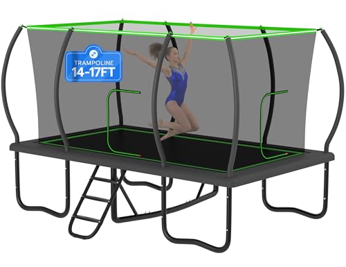 DeepRoar 1500 LBS Rectangle Tranpoline 8X14FT Outdoor Square Tranpoline Long with Safety Enclosure Net Heavy Duty Frame and 4+1 Base Leg Big Rectangular Gymnastics Tranpolines Outdoor Green