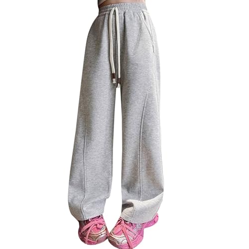 Teen Girls Stylish Straight Sweatpants Baggy Elastic High Waist Solid Color Sport Pants Casual Comfy Soft Trouser