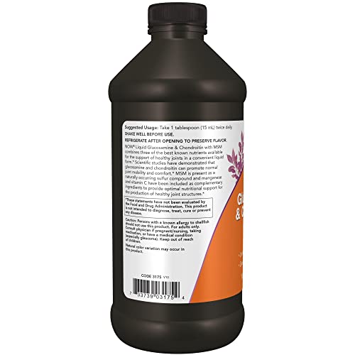 Now Supplements, Glucosamine & Chondroitin With Msm, Liquid, Joint Health, Mobility And Comfort*, 16-Ounce #TOP2