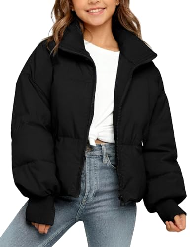 Yimoon Girls Winter Puffer Jacket Kids Warm Puffer Coat Zip Up Quilted Jackets for Girls 7-14 Years(Black-13Y)