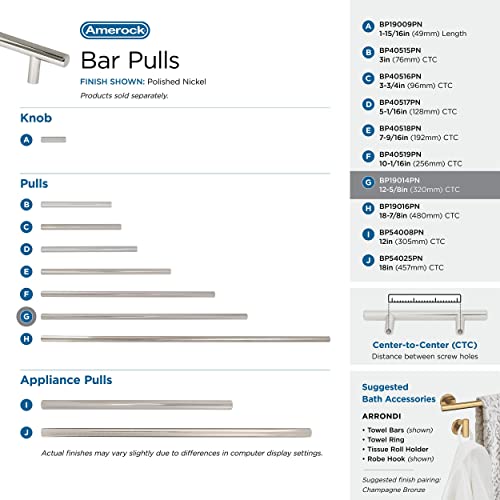 Image of Amerock 12-5 /8 inch Bar Pulls Polished Nickel Drawer Pull | 12-5 /8 inch (320mm) Center-to-Center Mounting Distance and 15-3 /4 inch Overall Length, Durable Carbon Steel Cabinet Hardware