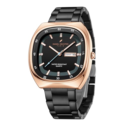 Image of Daniel Hechter Paris Bercy Collection Analog Quartz Watch for Men with Square Dial, Day-Date Display, Crystal Hour Markers and Stainless Steel Strap - DHM1053