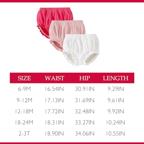 SOBOWO 3-Pack Bloomers for Baby Girls Diaper Covers Ribbed Ruffle Solid Triangle Baby Girl Shorts Summer Toddler Underwear(Rose/Pink/White, 12-18 Months) - Thumbnail 7
