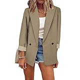 EMATOP Cardigan Blazer Damen Revers Langarm Trenchcoat Business Casual Anzugjacke Elegant Jacke Sakko Slim Fit Mantel Kurz Leicht Blazerjacke Einfarbiger Mode Windbreaker für Herbst Winter
