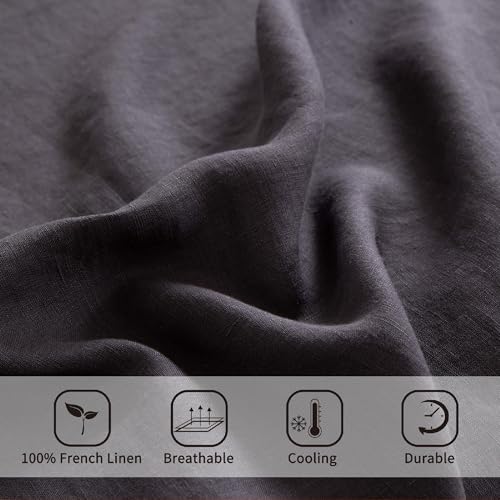Image of ATLINIA 100% Pure Flax Linen Bedding Set - Stone Washed French Linen Fabric Deep Pocket Fitted Sheet Farmhouse Flat Sheet 2 Pillowcases (Dark Grey, Full)