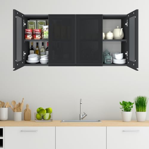 Image of SPECIALITY PANELS Multipurpose Cabinet with Modern Elegance Tinted Glass Wall Cabinet, Space Organizer for Office /Kitchen in (Dark Grey, 4 Glass Shutter)