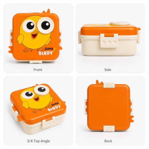 Image of ExtraCharm School Lunch Box with 3 Compartments & Sauce Container | Leak-Resistant Bento Tiffin Box for School, Office & Travel | Food Storage Box -Orange