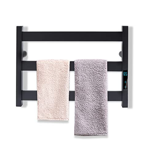 Towel Warmers, Wall-Mount Stainless Towel Warmer with High Load Capacity 66LBS, Black Smart Timing Bathroom Heated Towel Rack with Timing Touch Screen, Heater Drying Holder for Bathroom
