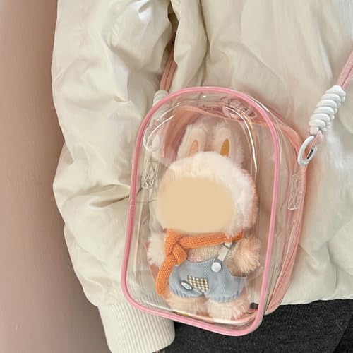 Image of Clear Figure Display Bag with Keychain and Lanyard, Protective Doll Case, 18.5cm /7.28in Crossbody Doll Storage Bag