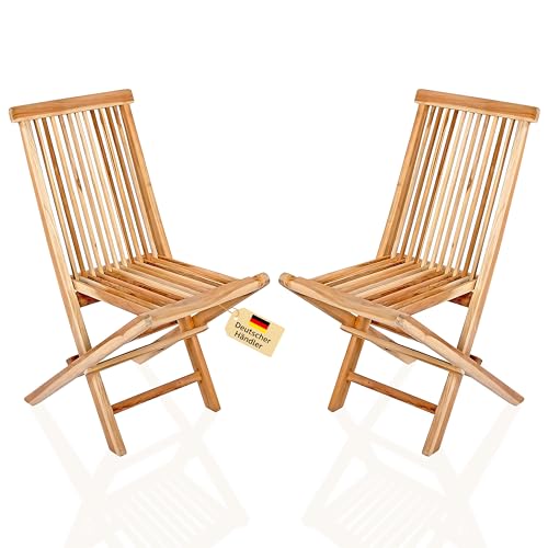 Loreno Menorca - 2er Set Gartenmöbel Set aus Teakholz - Robuste und klappbare Gartenstühle, Ideal für Garten und Balkon - Hochlehner Gartenstuhl, Pflegeleicht