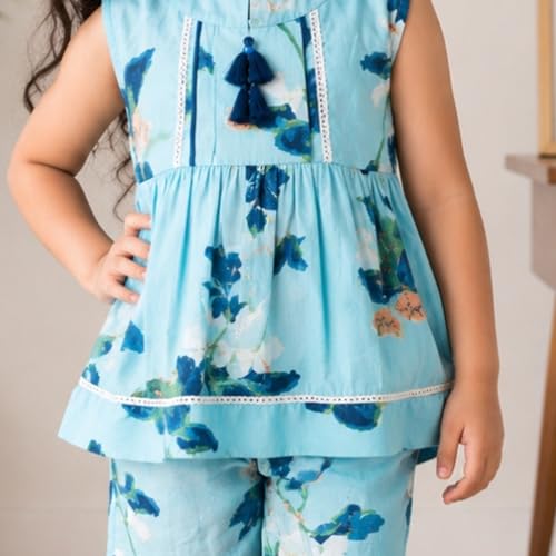 Image of superminis Girl's Top and Shorts |Coordinated Outfit| Sleevless Floral Print Top and Shorts Set| Summer Casual Outfit For Kids| 2-Piece Dress For Girls