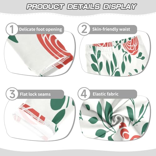 Bolaz Toddler Girls Leggings Printed Yoga Pants Leggings Green Rose Flower for Kids3