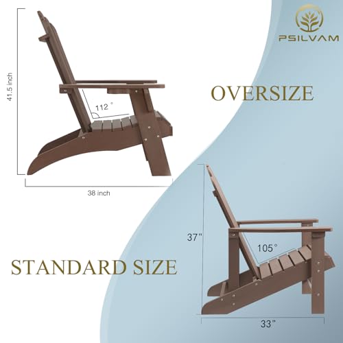 Image of Psilvam Classic Adirondack Chair, Standard-Sized Poly Lumber Fire Pit Chair, 350Lbs Support Weather Resistant Patio Chairs for Garden, Party, Beach(Brown)