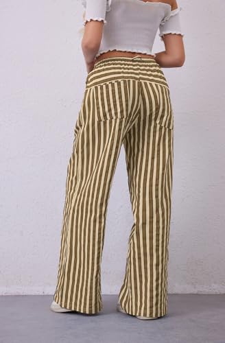 Image of MISSACTIVER Women Drawstring Striped Pants Loose Wide Leg Trousers Casual Low Waist Pants Comfy Lounge Pants with Pockets